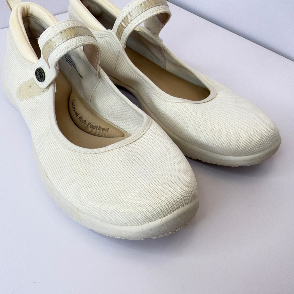 JSport by Jambu Womens Cream Knit Mary Jane Flats Memory Foam Arch Support